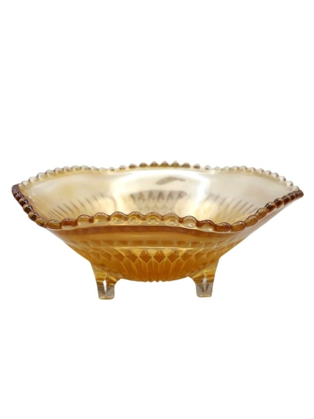 Jeannette Carnival Glass Candy Dish Anniversary Marigold Three Footed Vintage